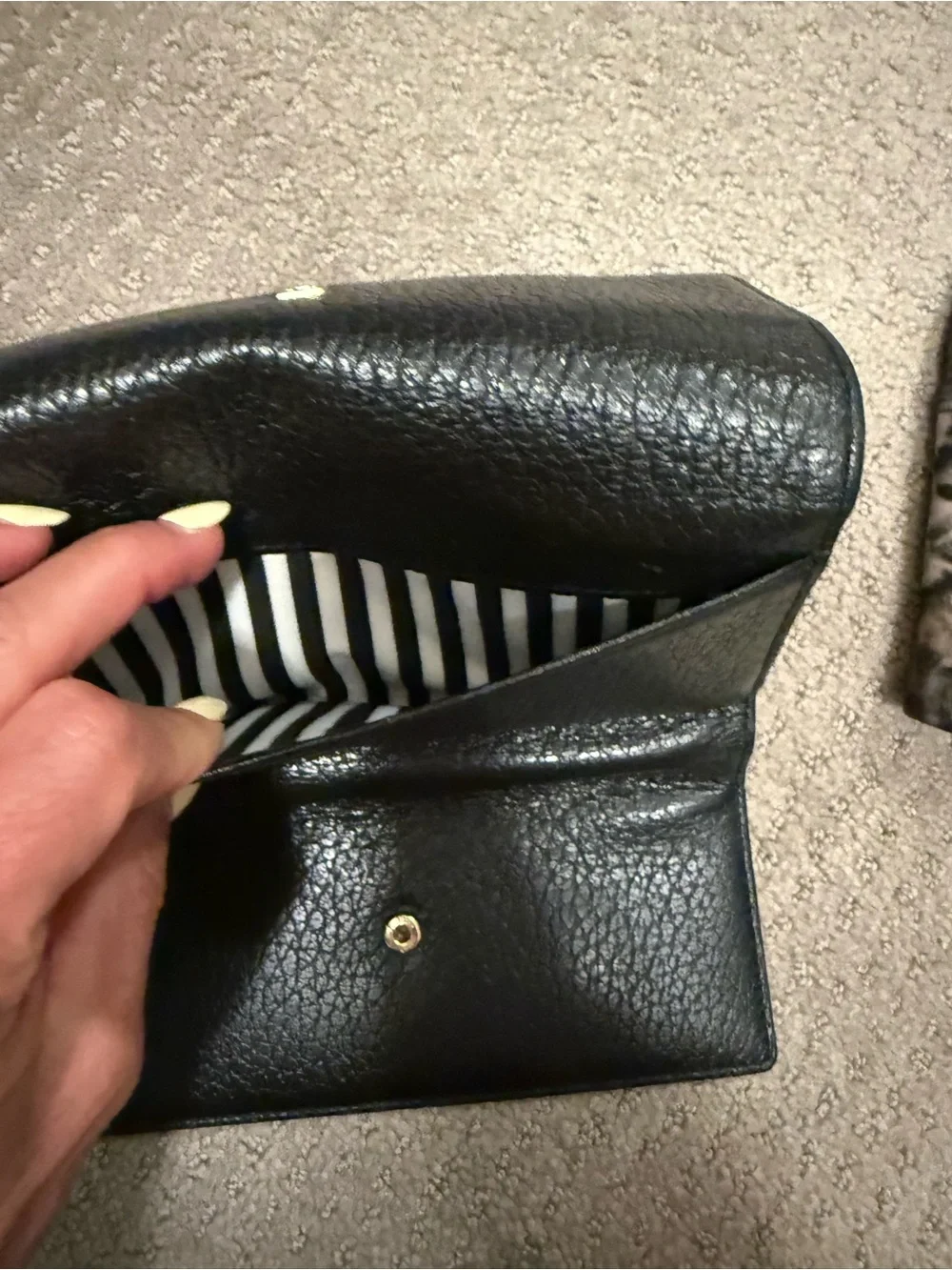 kate spade Black Pebbled Leather Foldover Card & Key Holder with Gold Logo